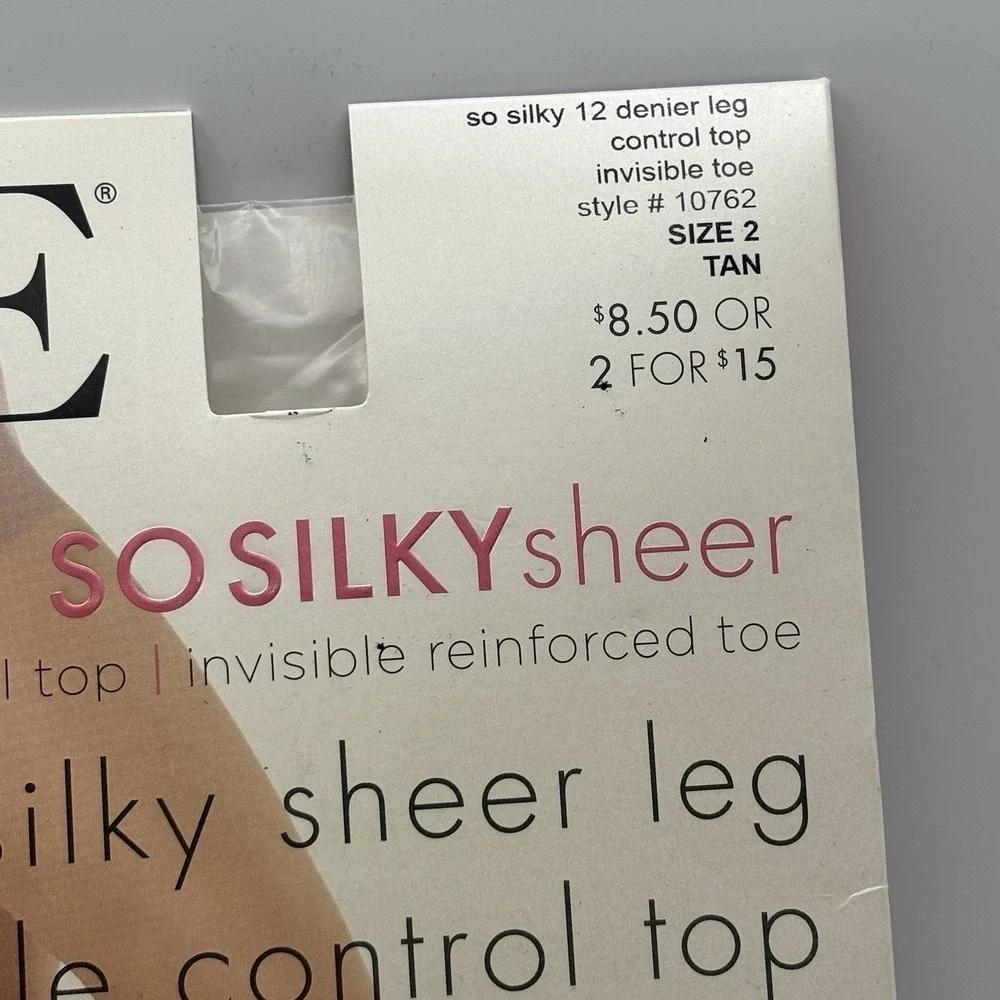 New HUE So Silky Sheer Control Top Pantyhose Invisible Toe Womens Sz 2 Tan 10762